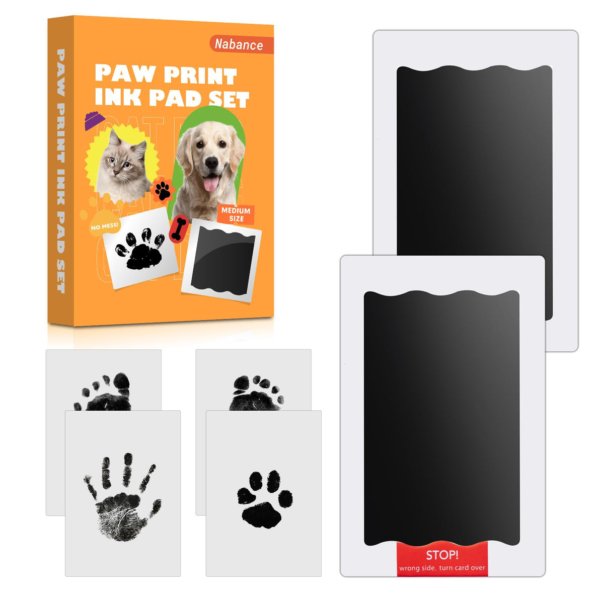 Nabance Baby Handprint and Footprint Kit, Paw Print Kit for Dogs & Cats, 2 Inkless Print Pads, 4 Imprint Cards, Dog Paw Print Kit, Pet Paw Stamp Pads, Pawprint Family Keepsake Kit, Medium Size