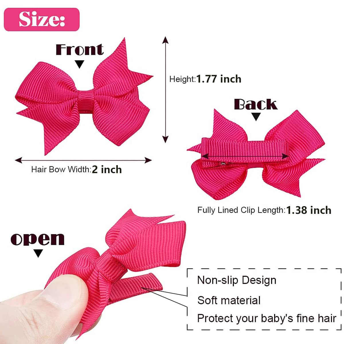 40Pieces Baby Girls Clips 2 inches Mini Hair Bow Grosgrain Bows with Fully Ribbon Lined Alligator Clips for Infant Toddlers Kids 20 Colors in Pairs