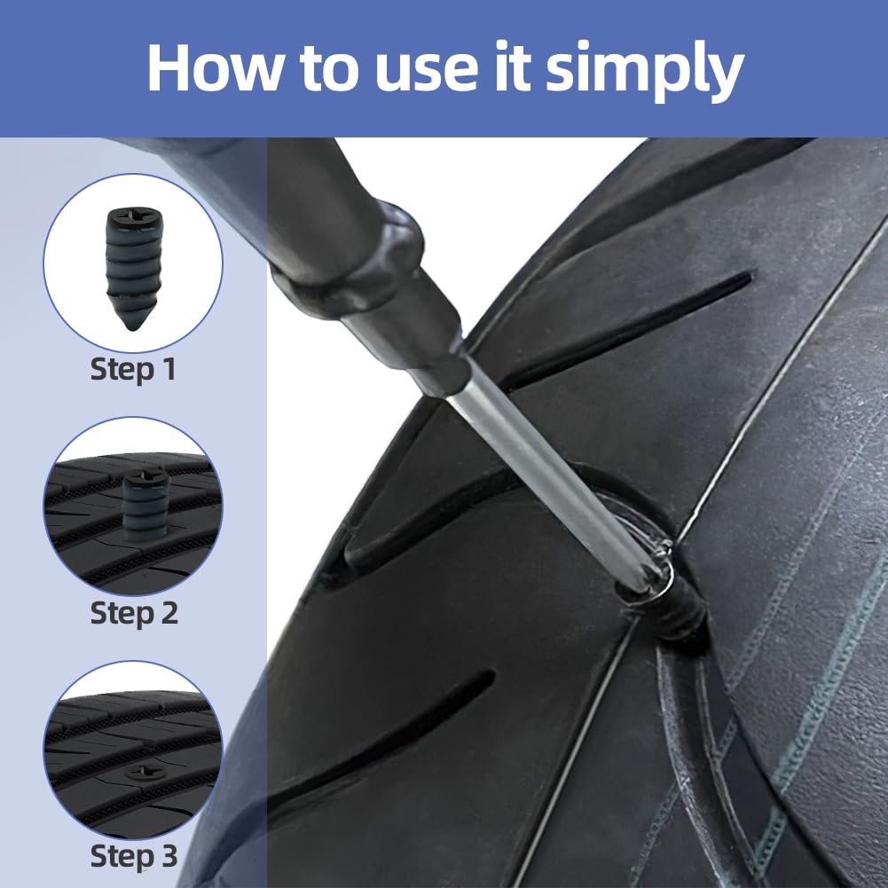 Adiwo 30pcs Tire Repair Rubber Nails, Tyre Repair Kit Car, Car Tyre Puncture Repair Kit, Tyre Repair Kit Rubber Nails with Screwdriver, Self-Service Motorcycle General Tire Repair Quick Repair Tool