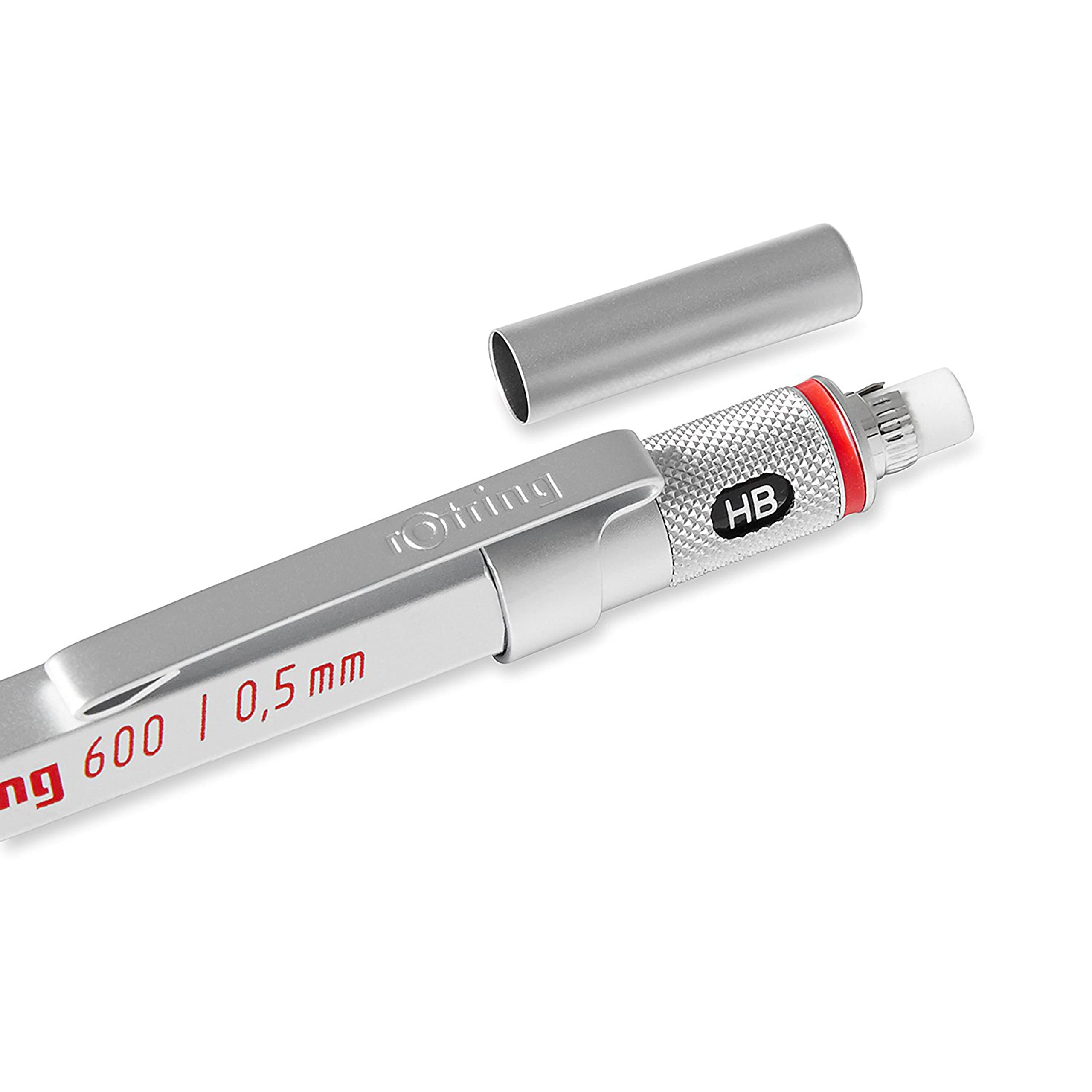 rOtring 600 Mechanical Pencil   0.5 mm   Silver All-Metal Body Propelling Pencil   Non-Slip Knurled Grip & Hexagonal Barrel