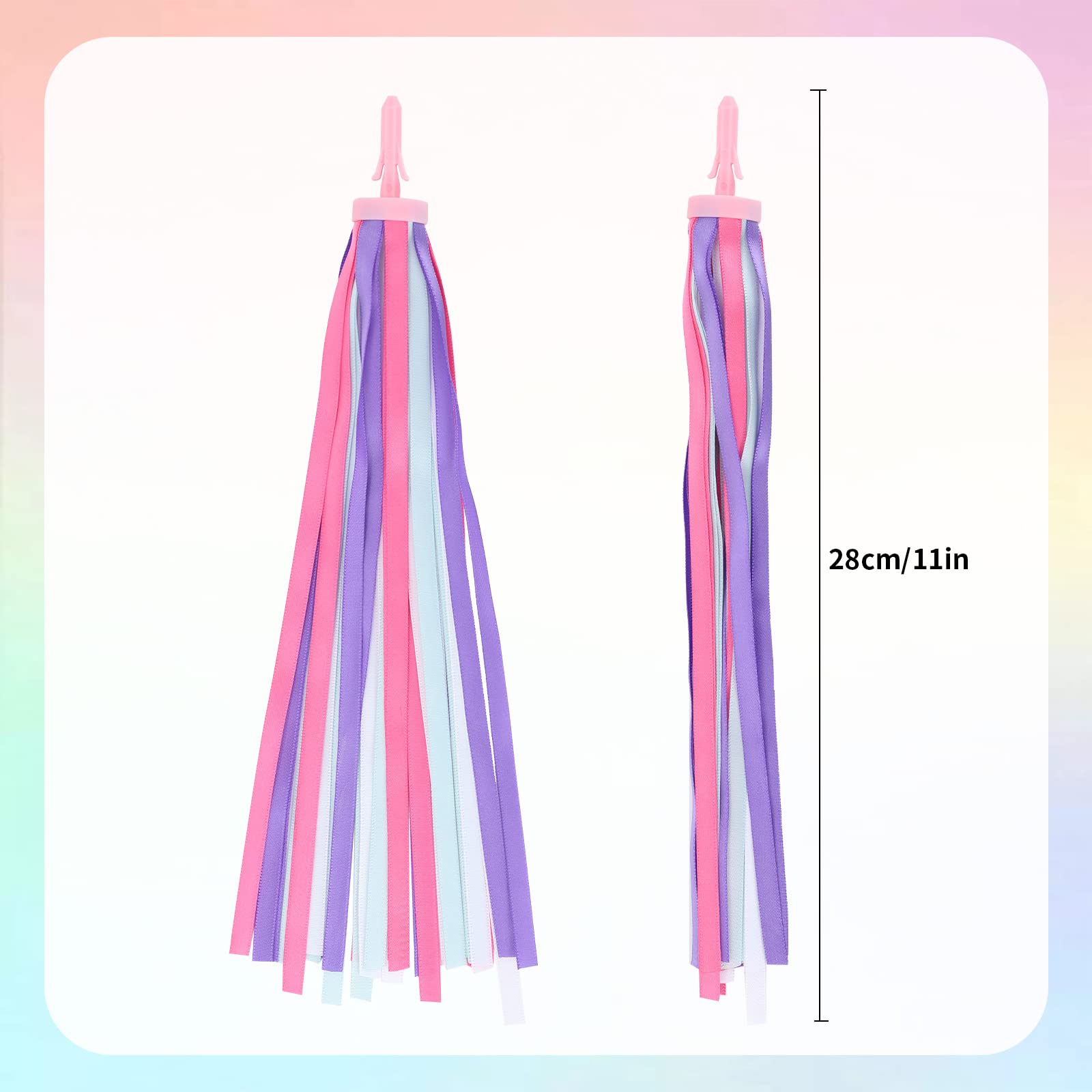 Kid's Rainbow Bike Streamers For Girls Boys, 2 PCS Childrens Baby's Colorful Handlebar Bicycle Grips Tassel Ribbons,Carrier Accessories Easy Attach To Scooter's/tricycle's/bike's Handlebars -Purple