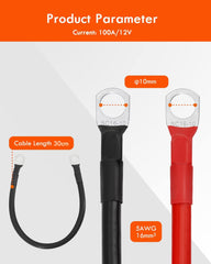 Gorffy 30cm Car Battery Cable 2 Pcs, 5AWG 16mm² 12v Battery Cable, Battery Cables 12v Heavy Duty with SC16-10 Ring Terminals, Copper Wire Battery Inverter Cable, Battery Leads for Car & Truck (30cm)