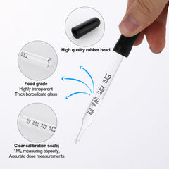 4pcs 1ml Dropper, Glass Dropper with Measurements Bent & Straight Tip Calibrated Accurate Dose Measuring Pipettes Dropper for Essential Oils, Feeding, Ear, Laboratory