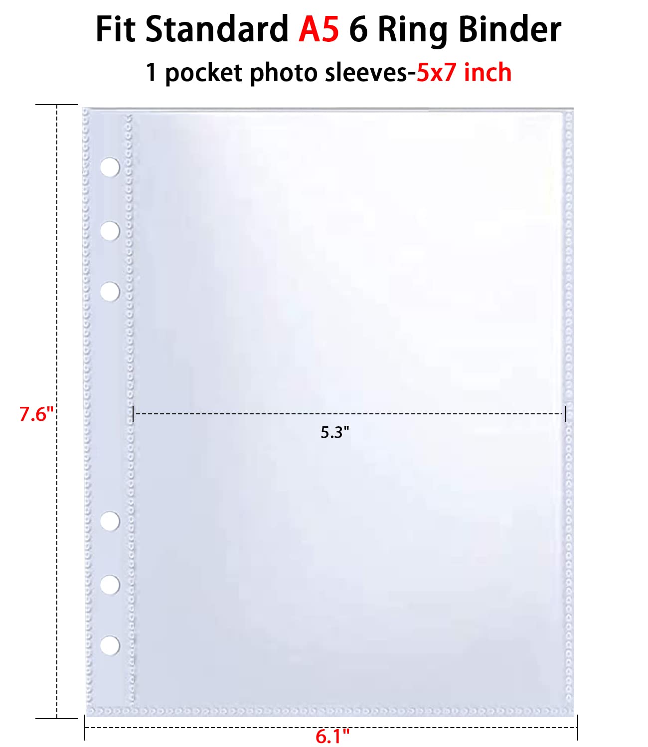 30 Pack 60 Pockets 5x7” Photocard Sleeves for 6 Ring A5 Binder, Ultra-Clear Photo Sleeves, Double-Sided 1 Pocket Photo Pages, Top Loading Photo Sheet Protector for Photos, Postcards, Seed Packets