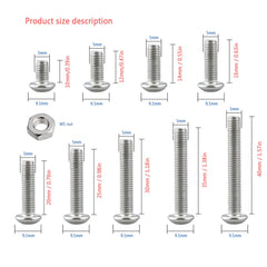 Bolts and Nuts Set, Hex Head M5 Stainless Steel Machine Screws and Round Head Hexagon Socket Bolts Assortment(10/12/14/16/20/25/30/35/40mm) (M5, Silver)