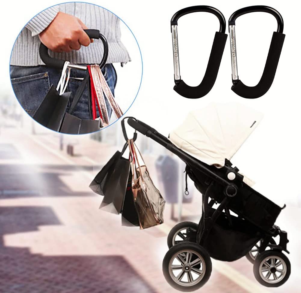 BeiLan D Shape Large Buggy Carabiner Hook,Pram Pushchair Stroller Clip,Shopping Accessories Bag Holder Hook,16cm(6.3 inches) Black