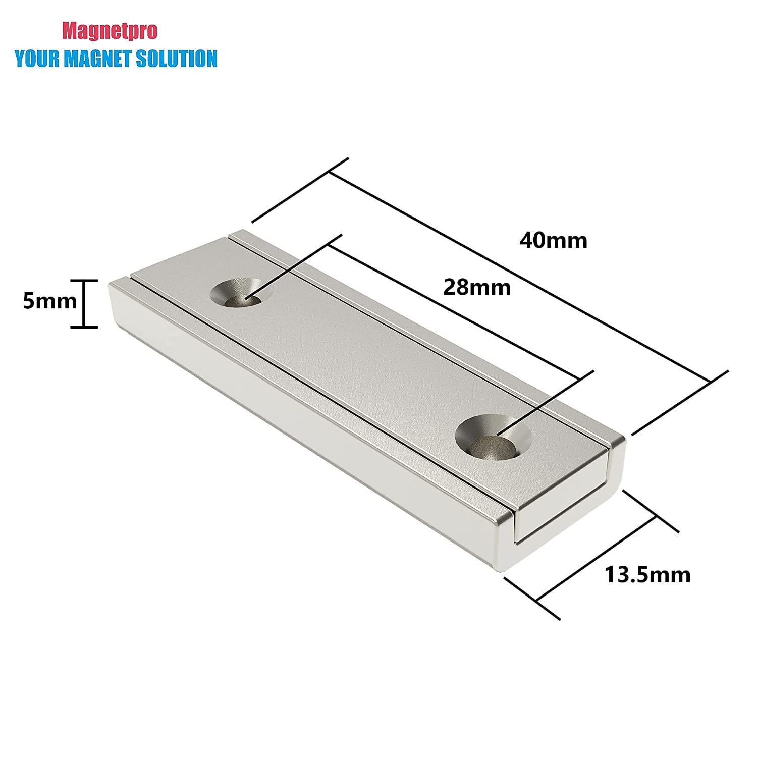 Magnetpro 8 Pieces Rectangular Magnets 20 KG Force 40 x 13.5 x 5 mm with Countersunk Hole and Capsule, Household and Industrial Magnet with Mounting Screws