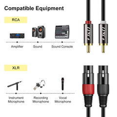 J&D 2 RCA to 2 XLR Cable, PVC Shelled unbalanced Dual XLR Female to Dual RCA Male HiFi Audio Stereo Audio Interconnect Cable for Speaker Condenser Mic Mixer AMP, 6 Feet