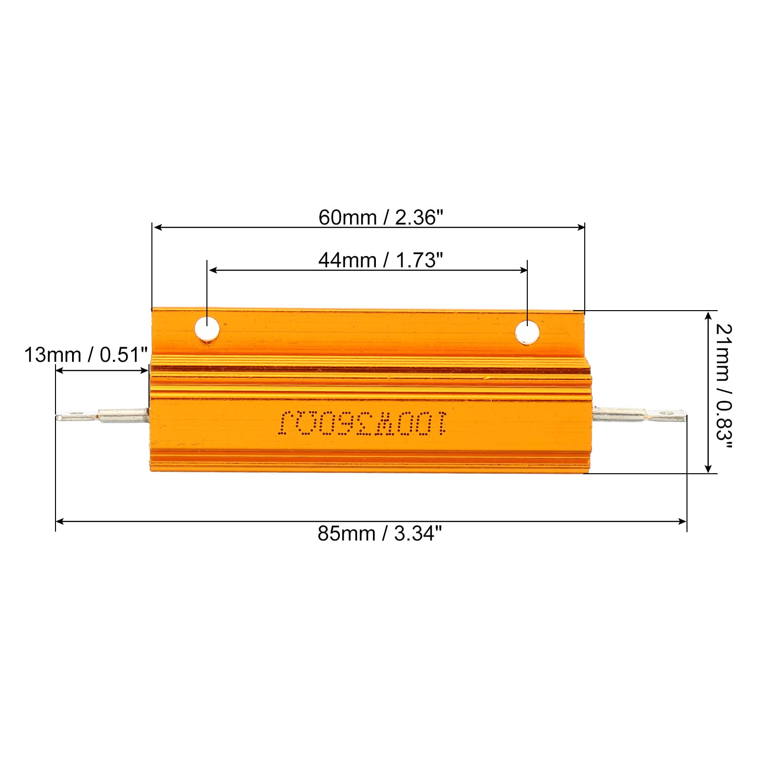 PATIKIL 100W 360 Ohm Aluminum Shell Resistor, 2 Pack Aluminum Housing Resistor Housed Case Wirewound Resistors Screw Tap Power Resistor, Golden