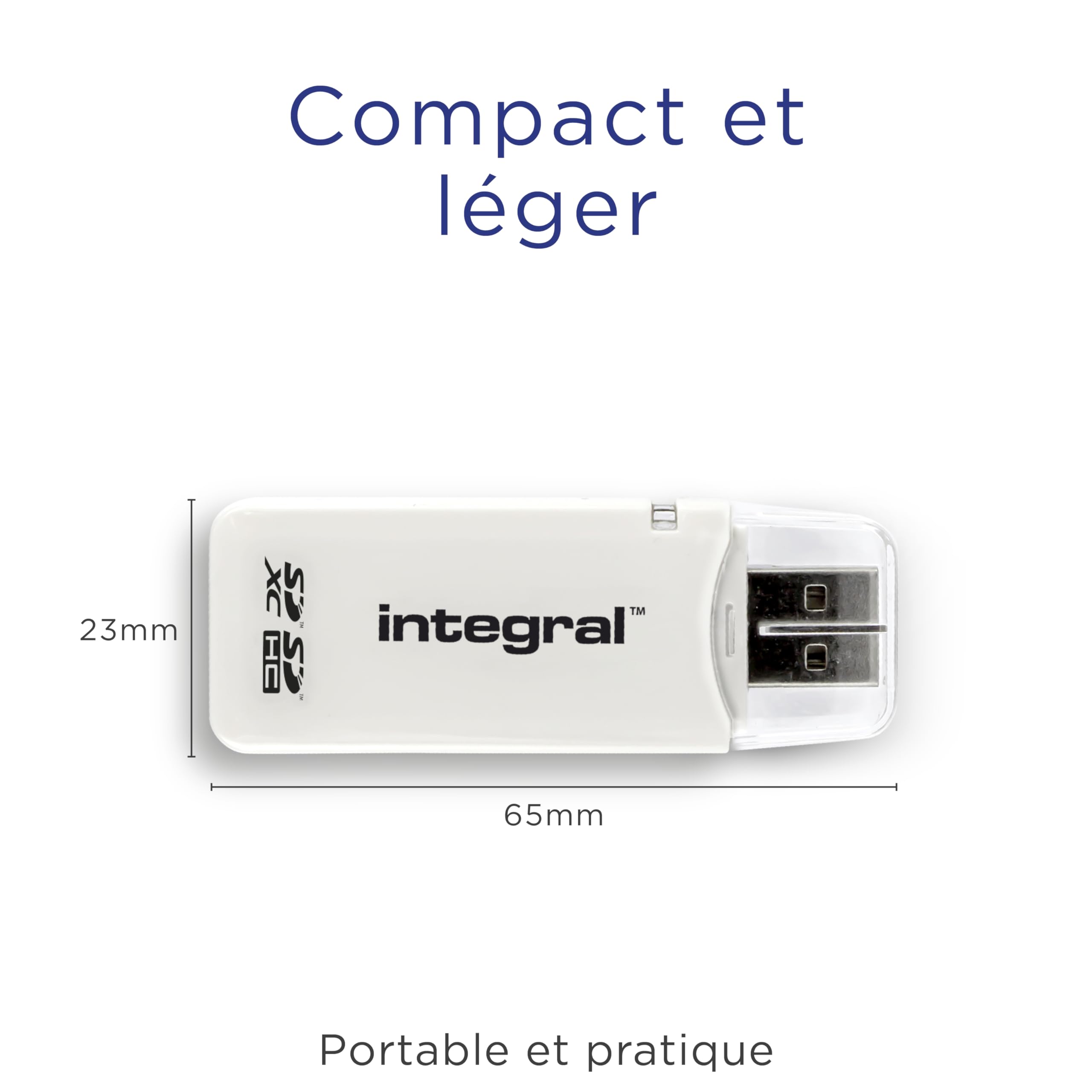 Integral SD Card Reader USB2.0 for SD, SDHC, SDXC Memory Cards, USB 2.0 Memory Card Adapter, White