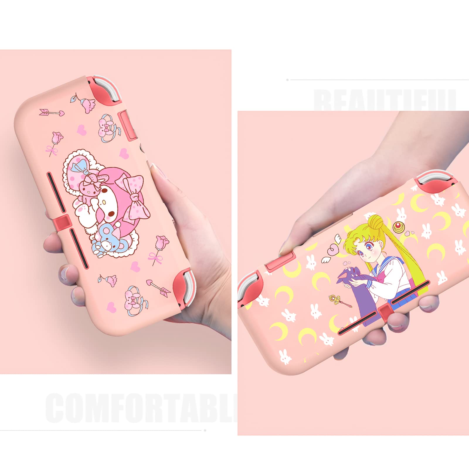 DLseego Protective Case Compatible with Switch Lite, Switch Lite Accessories and Soft Switch Lite Cover with 2 *Switch Lite Thumb Grip Caps- Pink Bunny