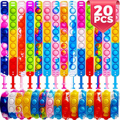 20 PCS Pop Bracelet it Fidget Toys Pack, Birtyday Party Gifts, Pinata Christmas Eve Box Stocking Fillers Kids, Bag Gifts Wristband as Return for Kids