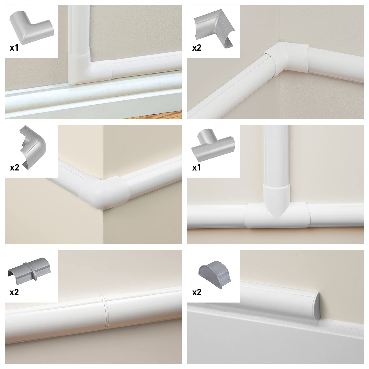 D-Line Mini Cable Trunking Clip-Over Accessory Multipack   Join Multiple Lengths of 30x15mm Mini Cable Cover   10 Piece Electrical Trunking Accessory Multipack - Aluminium-Effect