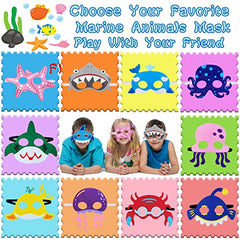 Beamely Marine Animal Masks Party Bag Fillers for Kids, 16 Pcs Sea Felt Masks Costumes Toy Gift for Boys Girls, Cartoon Eye Mask Party Favors for Birthday Party Dress Up Cosplay Halloween Xmas