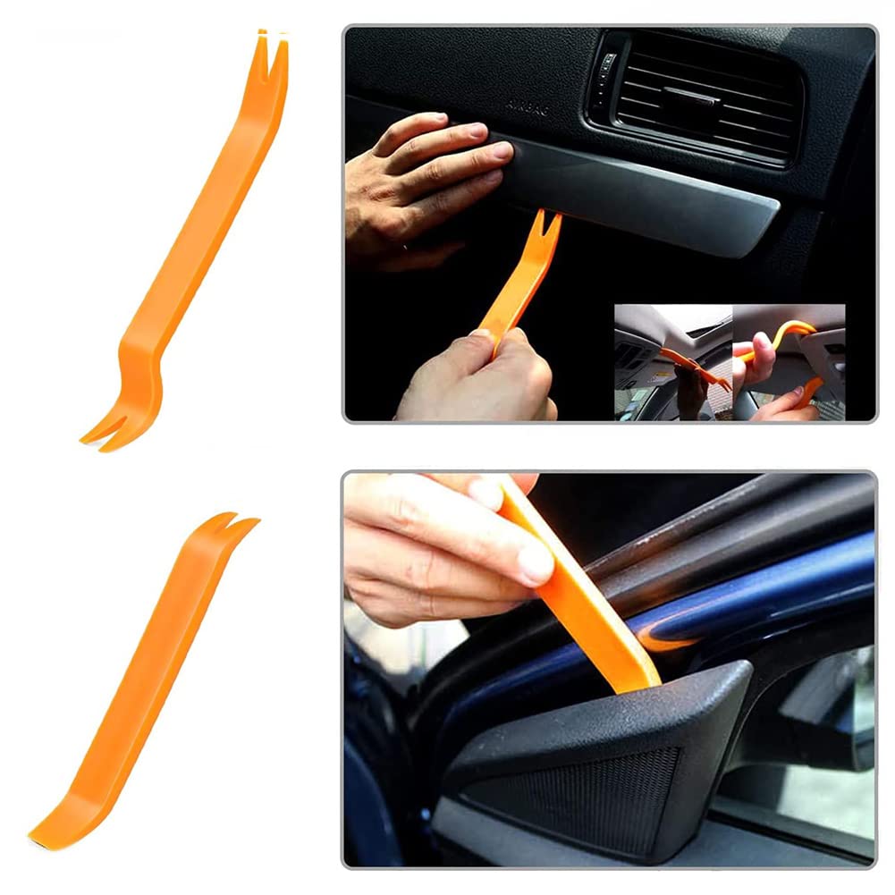 flintronic 4PCS Trim Removal Tool, Car Trim Removal kit, Tool Kits for Car Radio Door Dashboard Installation, Plastic Pry Tool, Automotive Panel Dash nterior Accessories, Repair Mechanic Bar Scraper