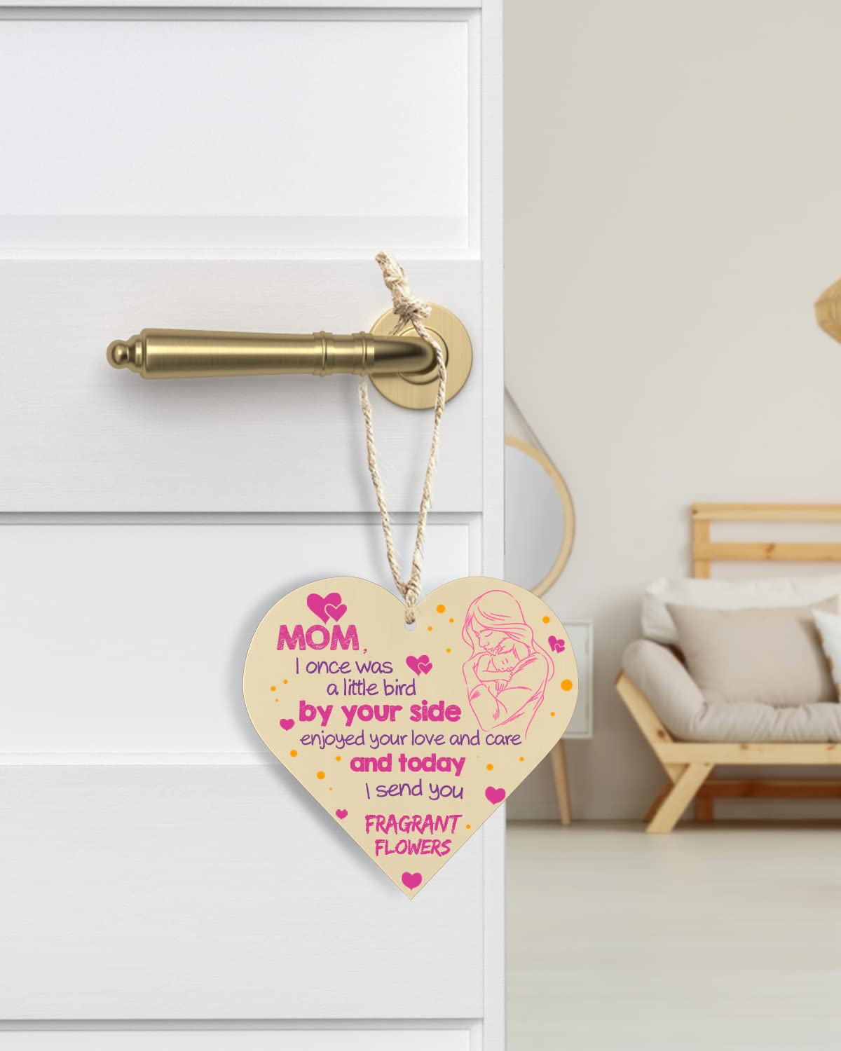 GAOHAN 1Pcs Mothers Day Gifts for Mum,Best Mum Gifts from Daughter Son,Wooden Hanging Heart Plaque,Thank You Gift,Mum Birthday Gifts,Heart Plaque with Sayings,Novelty Funny Hanging Decorative