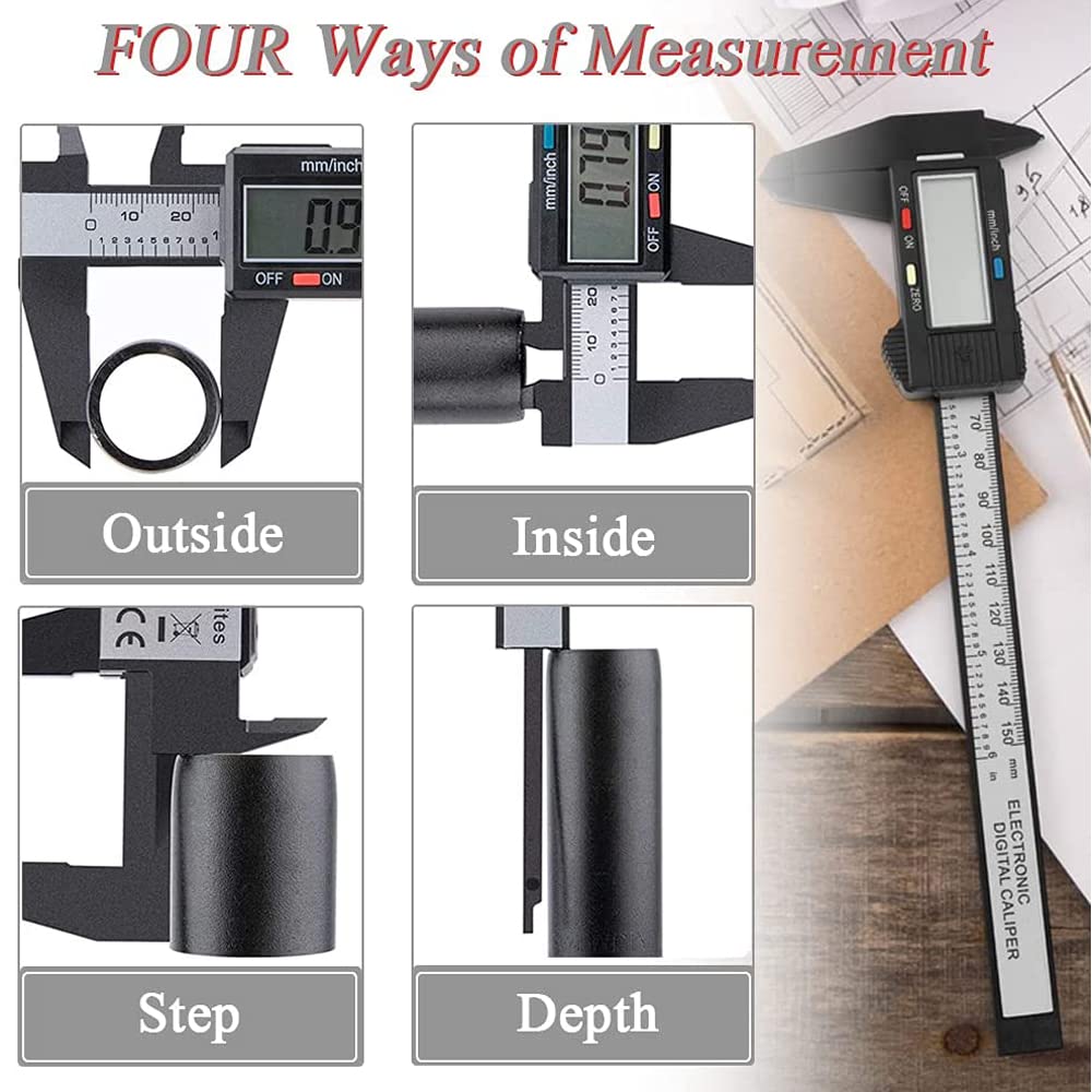 Bestgle Digital Caliper, Accuracy LCD Screen Electronic Digital Vernier Caliper Gauge Carbon Fiber Mircometer Ruler Measuring Tool for Length Width Depth Measurement, 150mm/6inch