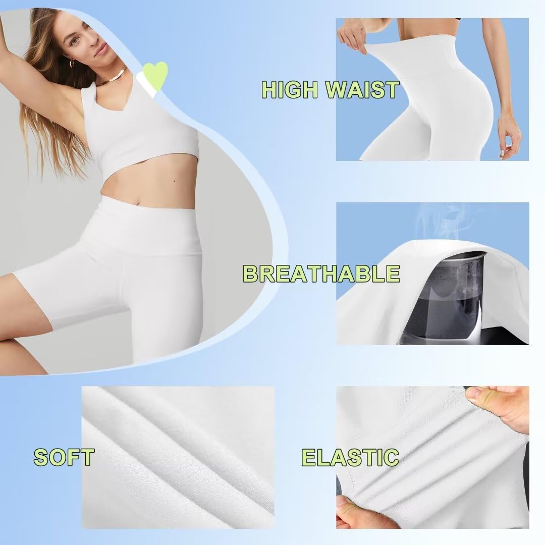 TNNZEET Cycling Shorts Women High Waisted, Ladies Cycle Shorts for Gym Biker Running (White,L-XL)