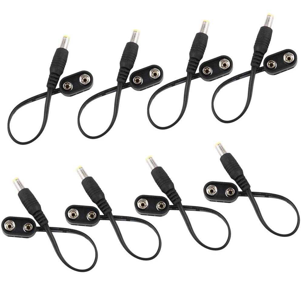 Mr.Power 9V Battery Clip Converter Power Cable Snap Connector 2.1mm 5.5mm Plug for Guitar Effect Pedal (8 cable)