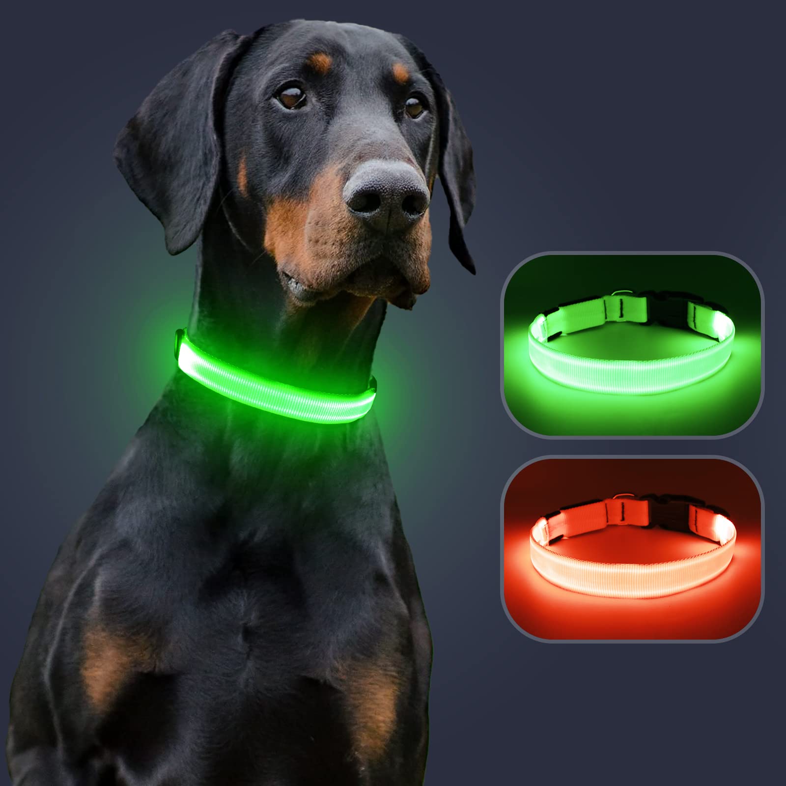 KOSKILL Light Up Dog Collar, Led Dog Collar Usb Rechargeable Waterproof, Flashing Dog Collars For Dark, Illuminated Dog Collars, Glowing In The Dark Dog Collar Lights For Dogs Night Walking Green M