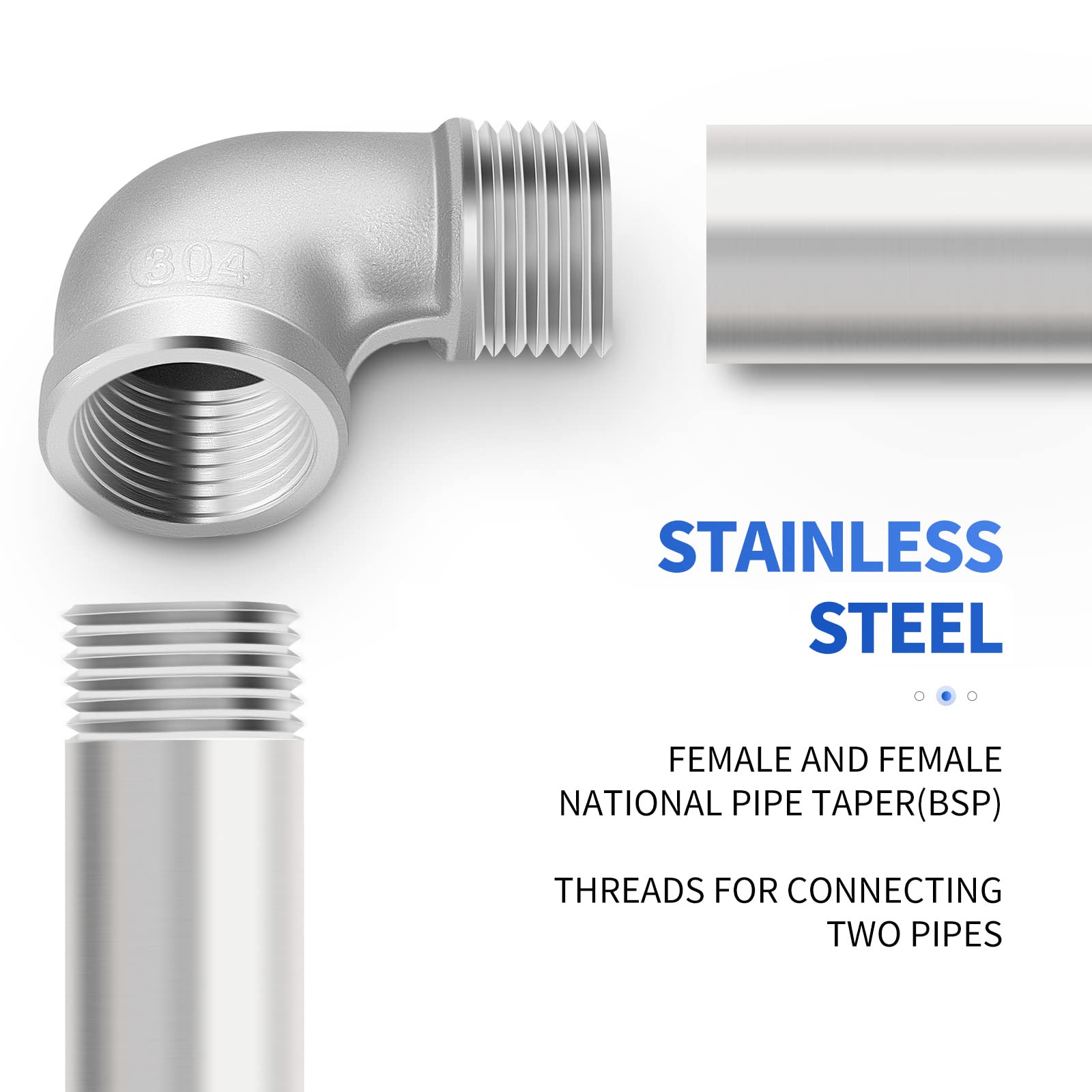 ERGAOBOY 2 Pcs 3/8 inches Male to 3/8 inches Female BSP Pipe Fittings 304 Stainless Steel 90 Degree Elbow Connectors