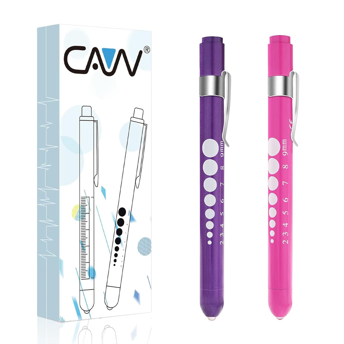 Diagnostic Medical Penlight (2 Packs), CAVN Mini Reusable LED Penlight Flashlight Pen Torch, Torch Doctor Nurse EMT Emergency Pen Light (Purple and Pink)