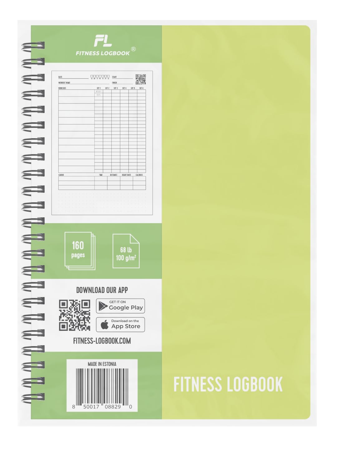 Fitness Logbook - Track 150 Workouts - Thick Paper, Durable Cover - A5 - Undated Workout Journal, Planner Log Book - Track Weight Loss, Muscle Gain, Gym Exercise, Bodybuilding Progress (Lime)