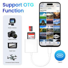 USB C SD Card Reader, Micro SD to Type C Adapter for iPhone 15, Type C OTG Adapter Camera Memory Card Reader Dual Slot for SDHC SDXC TF UHS-I Cards Compatible with iPad/Mac/Laptop, Galaxy S21/S22