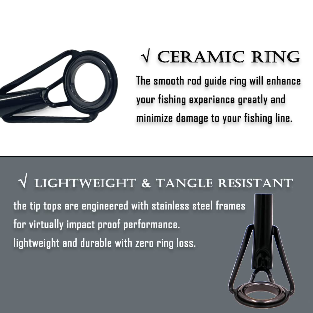 9KM DWLIFE Fishing Rod Tip Repair Kit Stainless Steel Ceramic Ring Tip Top Guides Replacement 20 Size(Medium - 65pcs)