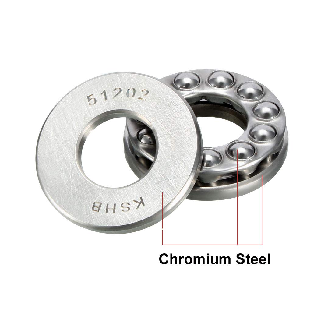 sourcing map 51202 Thrust Ball Bearings 15mm x 32mm x 12mm Chrome Steel ABEC3 Single Row Roller 2pcs