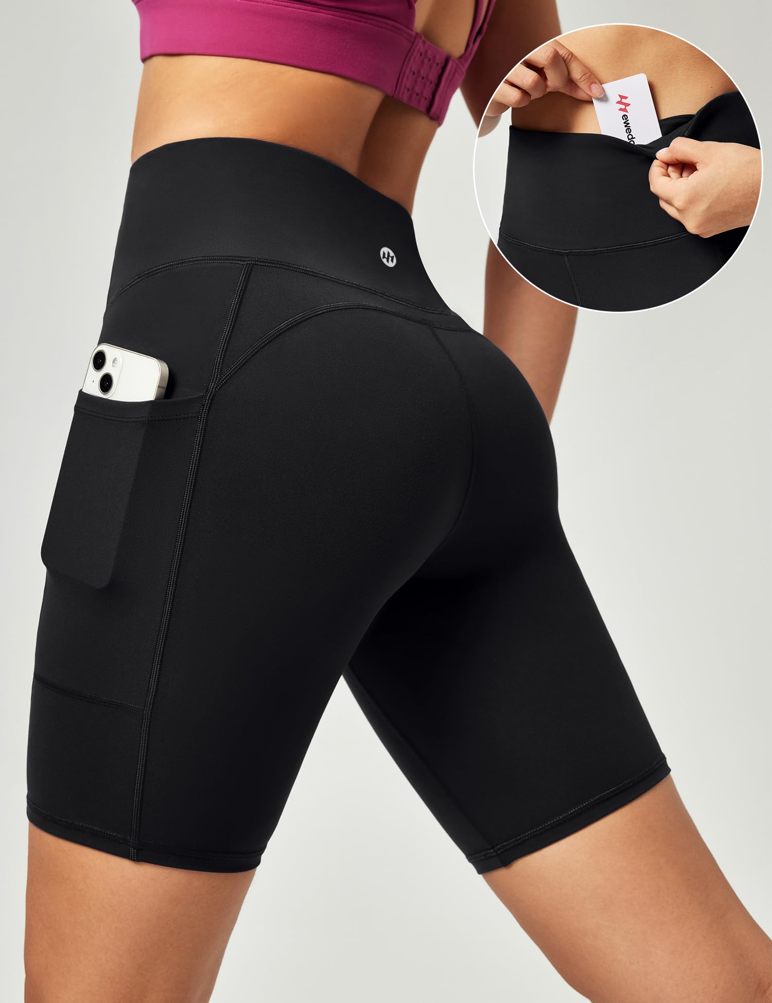 Ewedoos Cycling Shorts Women Running Gym Shorts for Women with Pockets High Waisted Tummy Control Soft Womens Sports Yoga Biker Workout Shorts Black