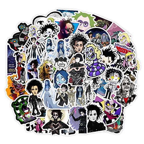 50 Pcs Tim Burton Stickers Vinyl Waterproof Stickers for Laptop Skateboard Water Bottle Guitar Luggage Phone Computer Scrapbook Car Bike,Movies Edward Scissorhands Stickers for Teens Children Adults