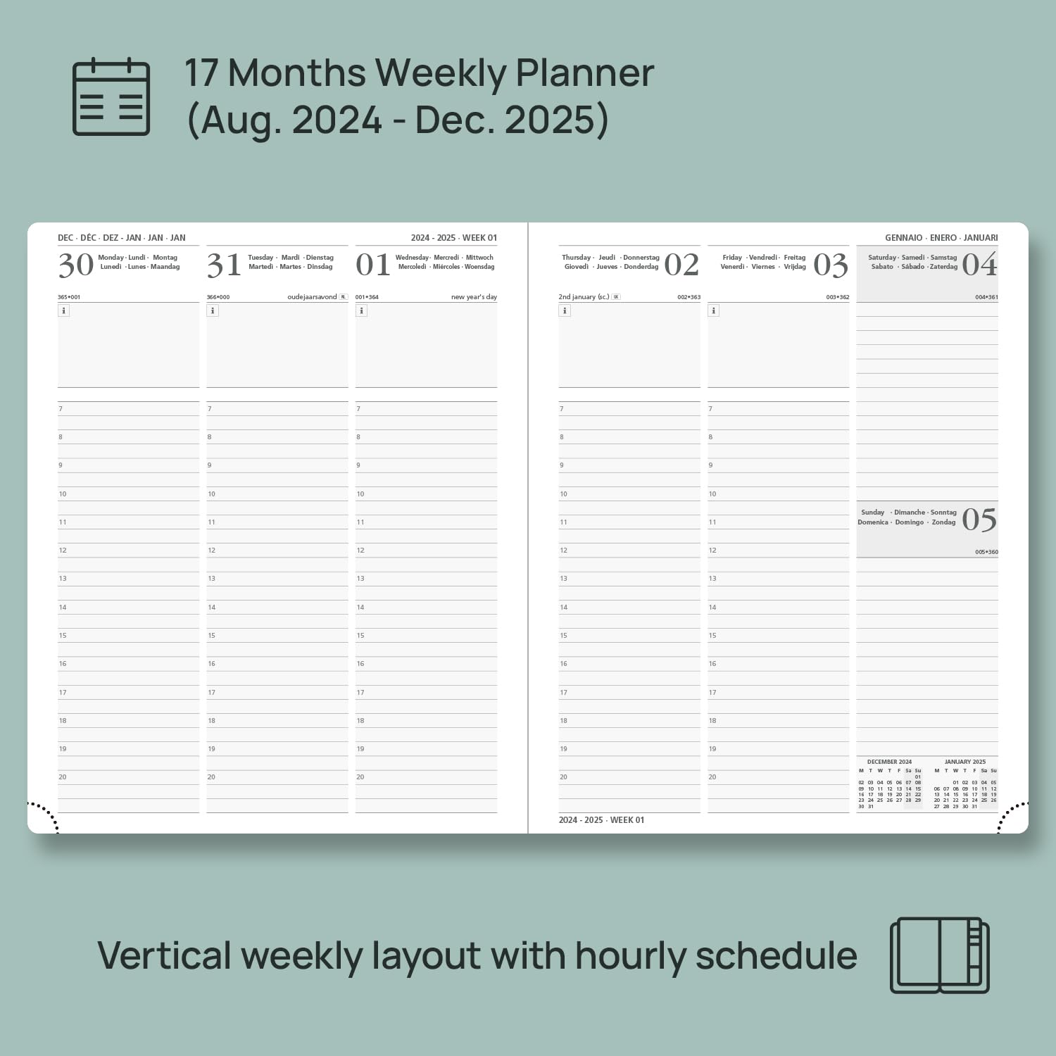 POPRUN 2024-2025 Academic Diary Week to View Large (26.5x21.5 cm) Soft Cover 17 Months (Aug'24 - Dec'25) Vertical Weekly Planner 24/25 Mid Year Diary (Night Sky Blue)