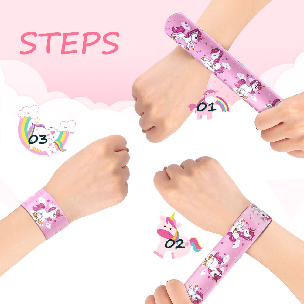 24Pcs Slap Bands, Unicorn Wristband Animal Slap Bracelets for Party Bags Fillers, Kid's Party Favors Slap Wrist Bands for Kids Boys Girls, for Birthday Christmas Party Favours - Unicorn