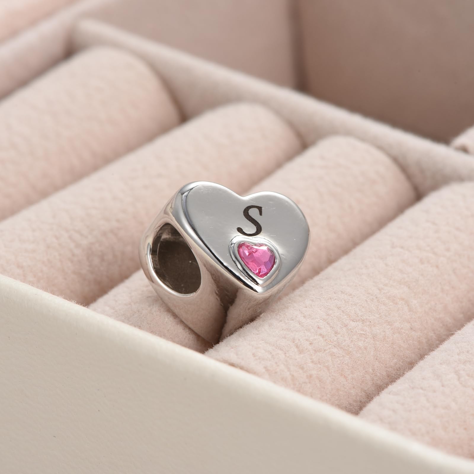 KunBead Jewelry Initial Z Letter Love Pink Heart Alphabet Bead Charms Compatible with Pandora Charm Bracelets