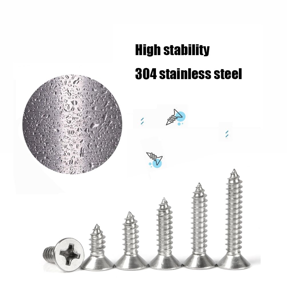 M5 Stainless Steel Self Tapping Screws,50pcs Phillips Flat Head Wood Srews DIY Woodworking Screws with Box (M5 X 12 50 PCS)