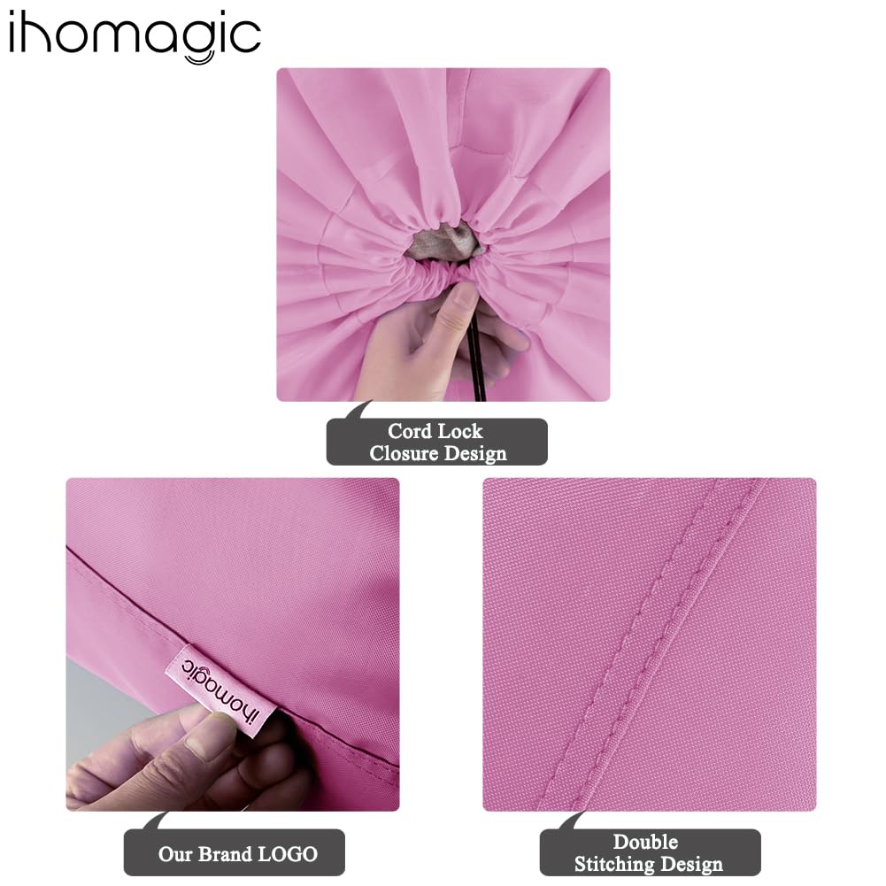 IHOMAGIC Set of 2 Laundry Bag, Extra Large 120L, Foldable Storage Bag with Drawstring Cord Lock Closure, Dirty Clothes Bags for Quilts, Sheets, Coats in Home Dormitory Travel, Smile Fabric Bag (Pink)