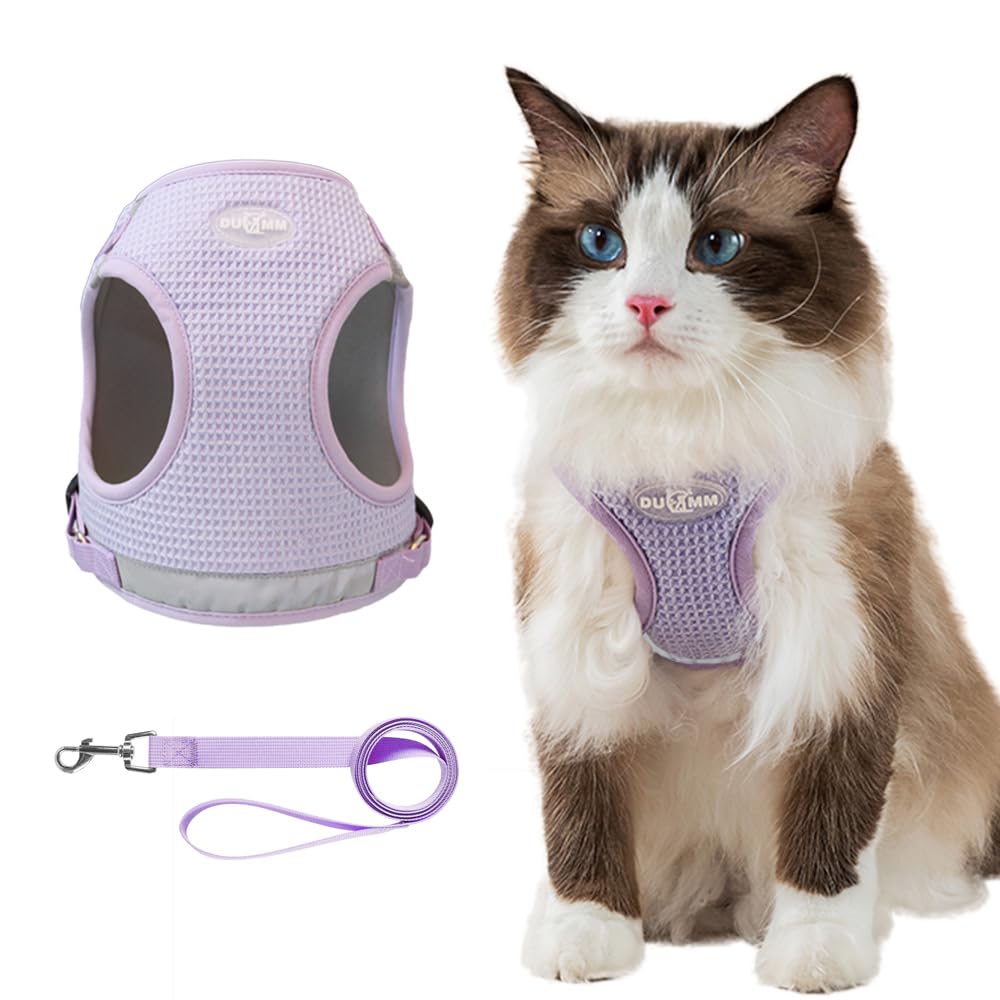 Anlitent Soft Breathable Step In Dog Harness Set for Medium Sized Dogs, No Pull Dog Harness Leash for Outdoor Jogging Training Cute Dog Collar Girl Up to 15lbs (Large, Light Purple)