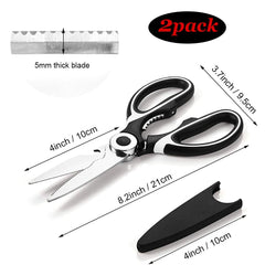 2 Pcs Kitchen Scissors, Heavy Duty Kitchen Scissors, Stainless Steel Kitchen Shear with Cover, Sharp Cooking Scissors for Meat Chicken Fish Nut Vegetable Herb, Bottle Opener (White & Red)