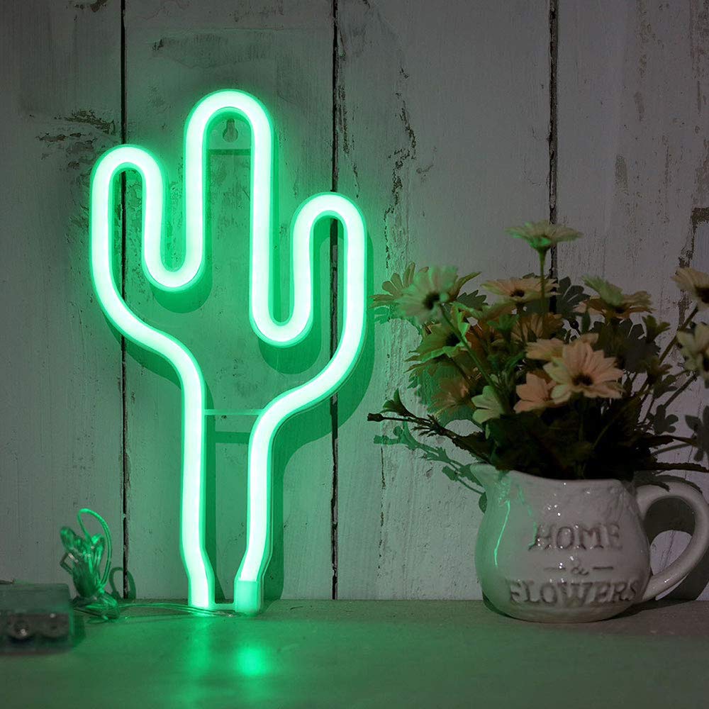 LED Green Cactus Neon Sign Wall Decor USB or Battery Operated Neon Night Lights Lamps Art Decor Wall Decoration Table Lights Decorative for Home Living Room Wedding Birthday Christmas Party