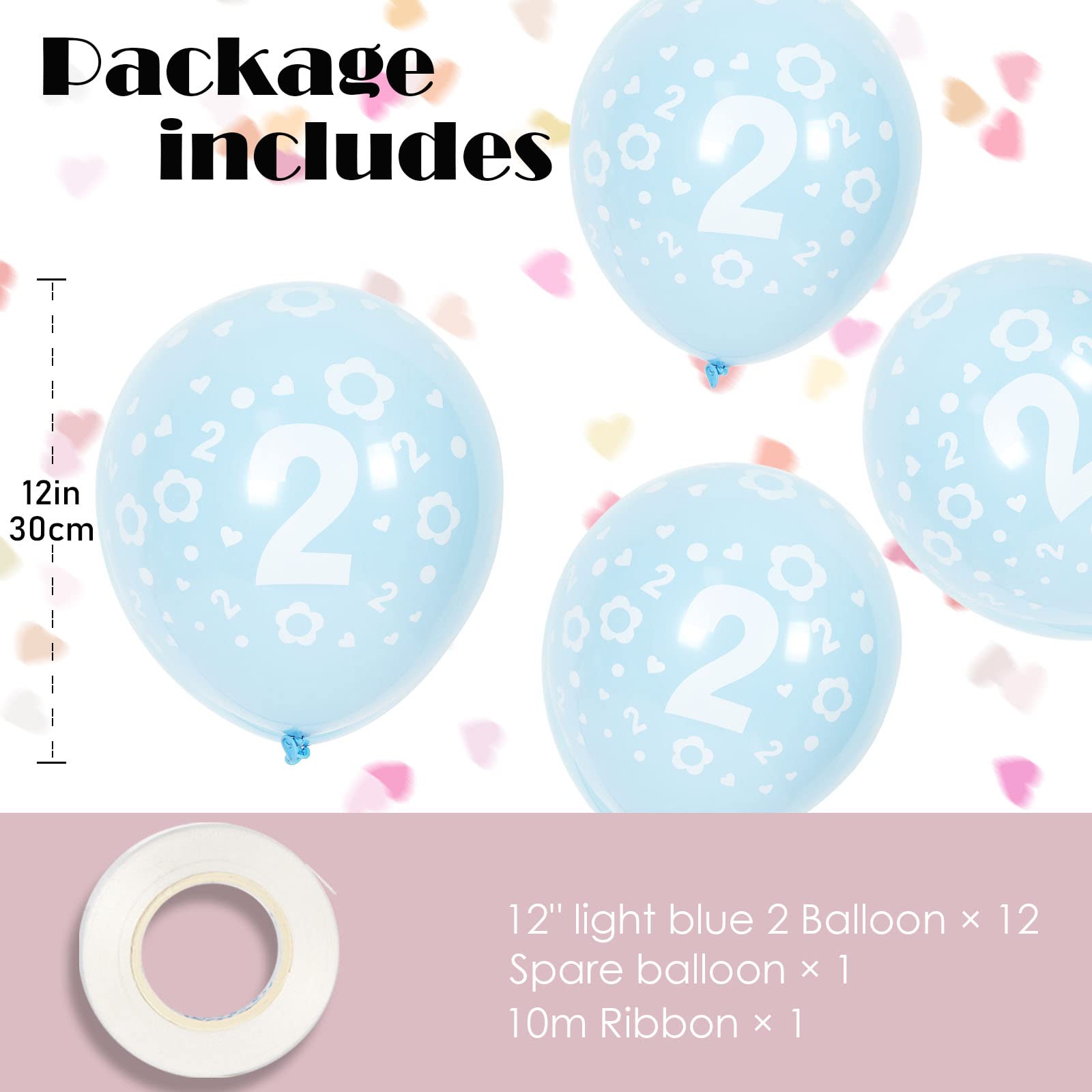 Yiran 2nd Birthday Balloons 2nd Birthday Decorations 12 inches Latex Pestel Baby Blue Happy 2nd Birthday Balloons for Boy's Baby Birthday Party Anniversary Decorations, Pack 12 with Balloon Spare & Ribbon