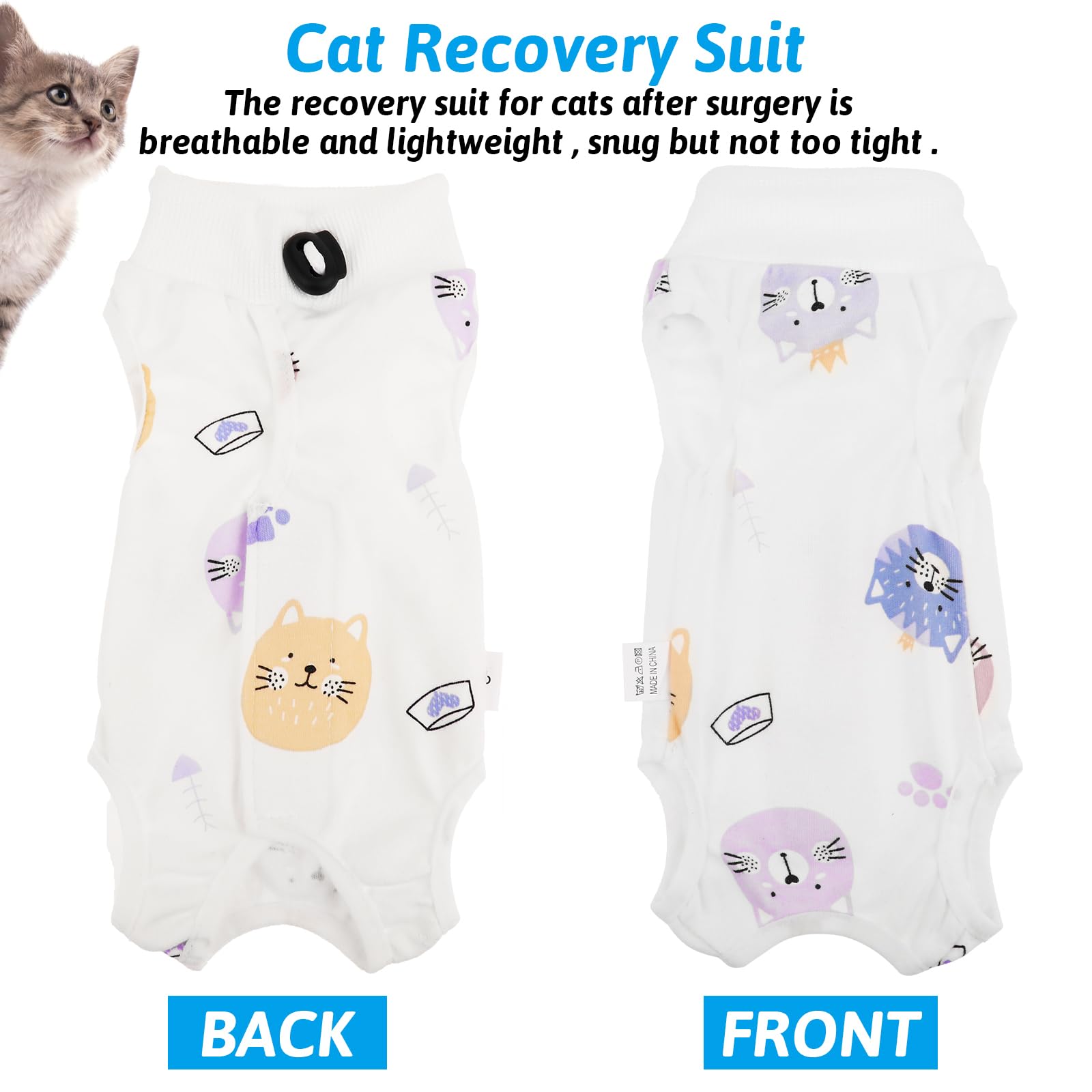 WLLHYF Cat Surgery Recovery Suit Breathable Kitten Onesie Full Bodysuit Clothes Post Neuter Surgery Spay Cone Anti Licking Abdominal Wound Protector for Small Male Female Pets (Small)