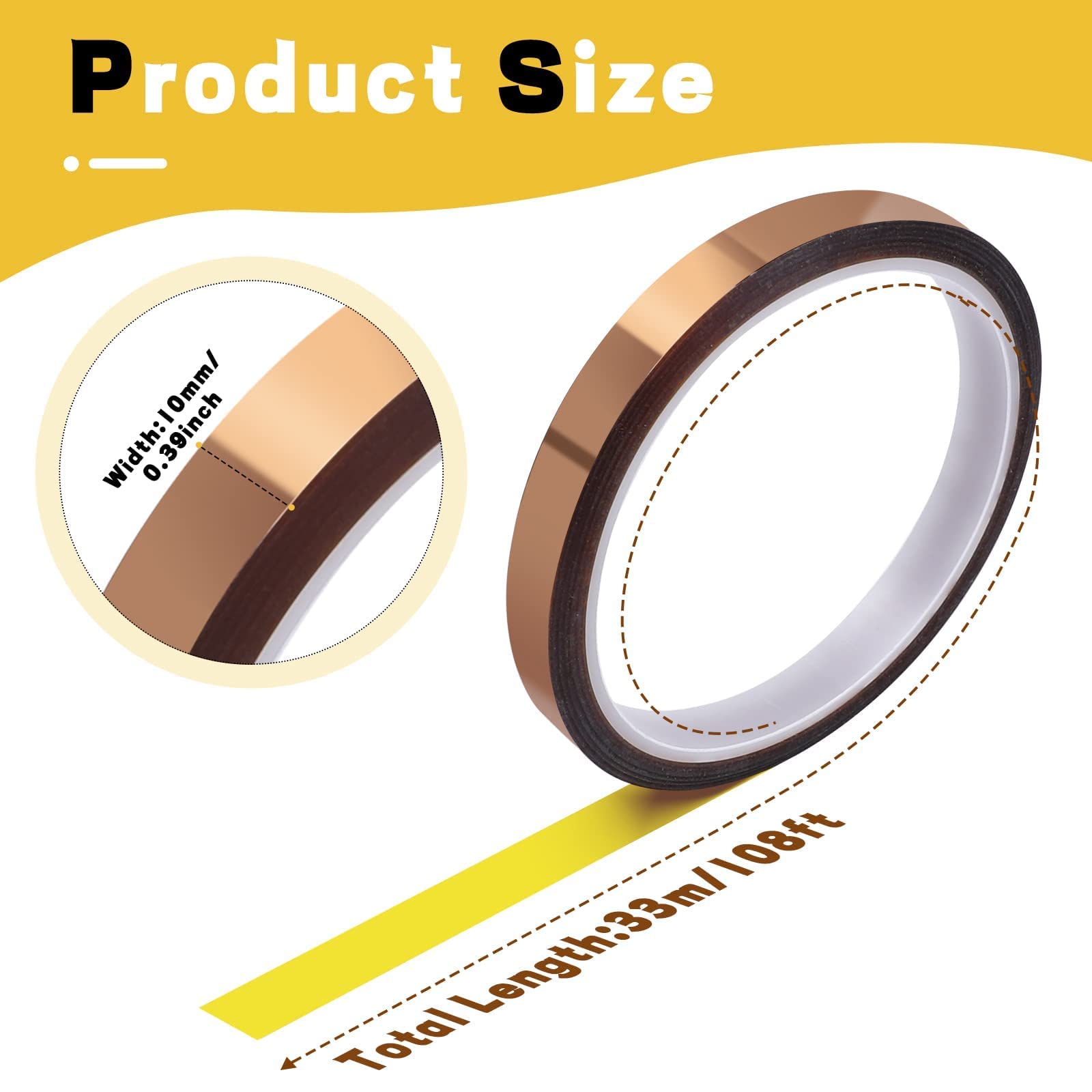 HTVRONT Heat Resistant Tape - Heat Tape Sublimation 4 Rolls Heat Transfer Tape, Brown Heat Proof Tape 10mm*33m Kapton Tape for Electronics Printing Heat Transfer Vinyl Art Crafts Clothes