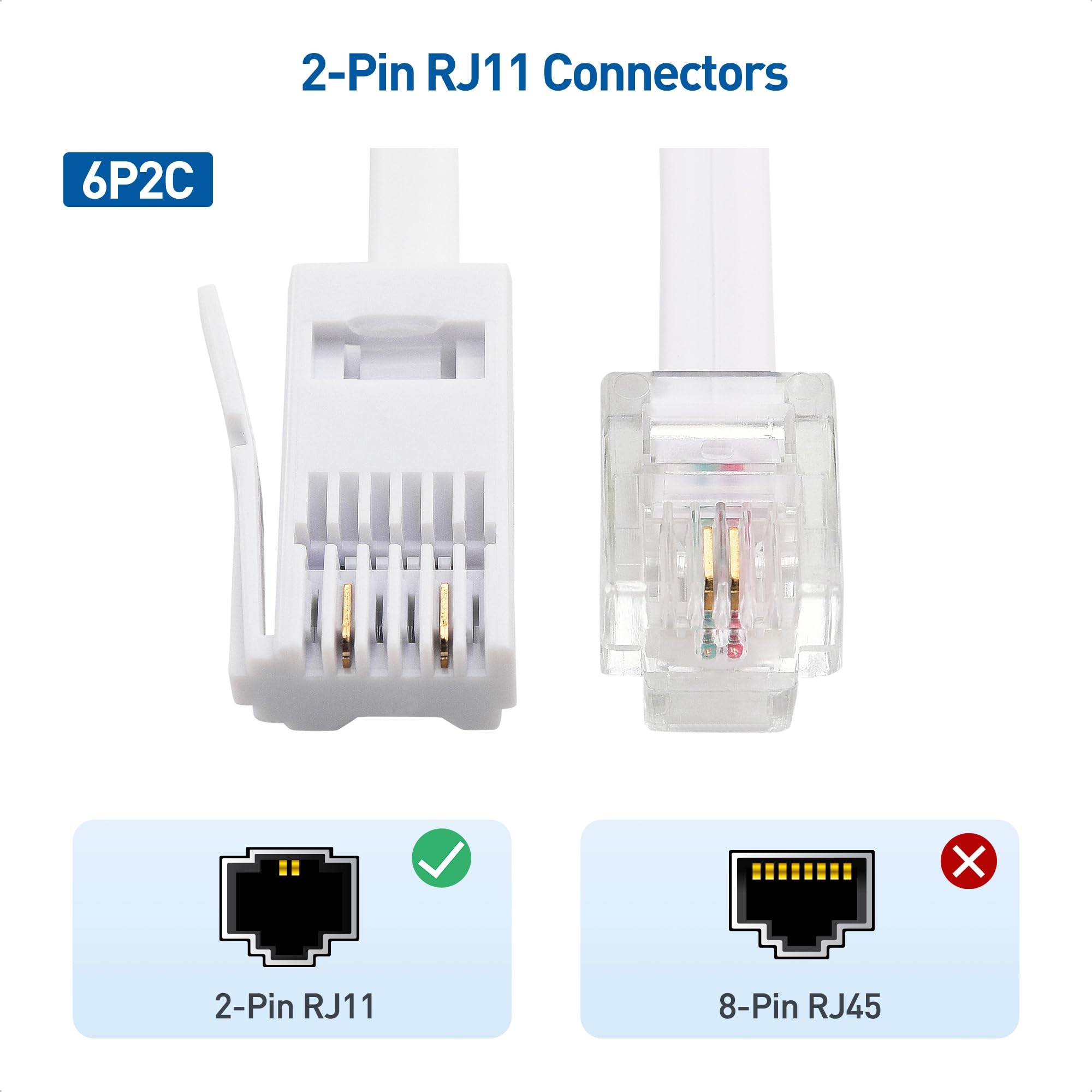 Cable Matters 5m BT to RJ11 Cable (Telephone Cable for BT) in White - 5m