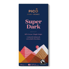 Pico Chocolate - Super Dark Chocolate Vegan Bars - 85% Cocoa, Organic, Premium Swiss Dark Chocolate with No Artificials - 1 x 80g