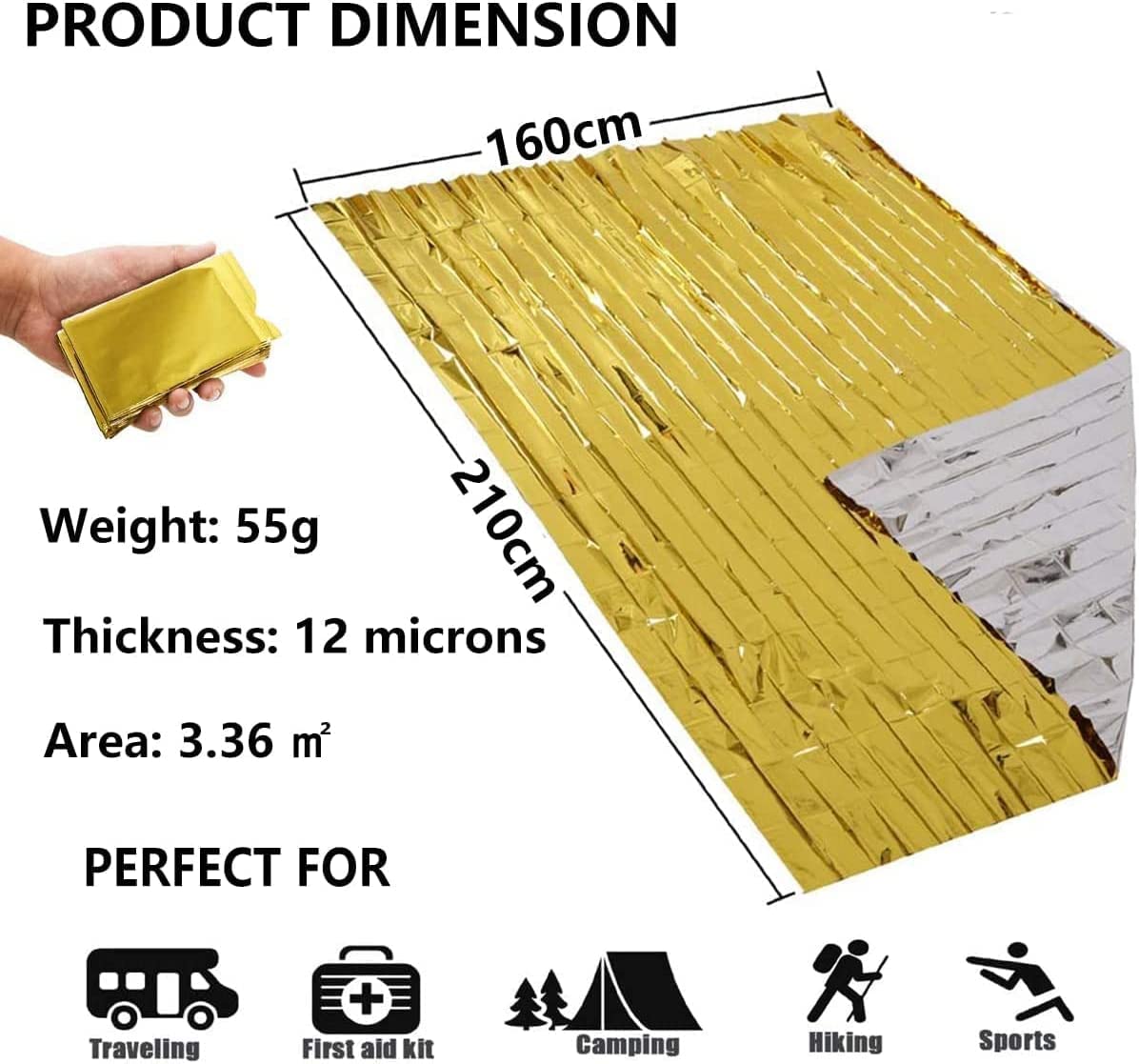 HONYAO® Emergency Blankets 3pcs, Foil Blankets Gold Silver, Thermal Blanket 210×160 cm, Survival Blankets Perfect for Outdoors, Survival, Hiking, Marathons or First Aid, Tear Resistant