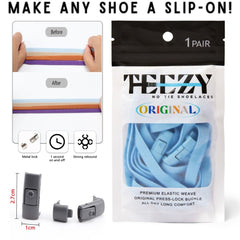 TEEZY No Tie Shoe Laces for Trainers   Premium Elastic Weave & Chrome Buckle   Adult/Kids Tieless Elastic Shoelaces   ORIGINAL (Light Grey)