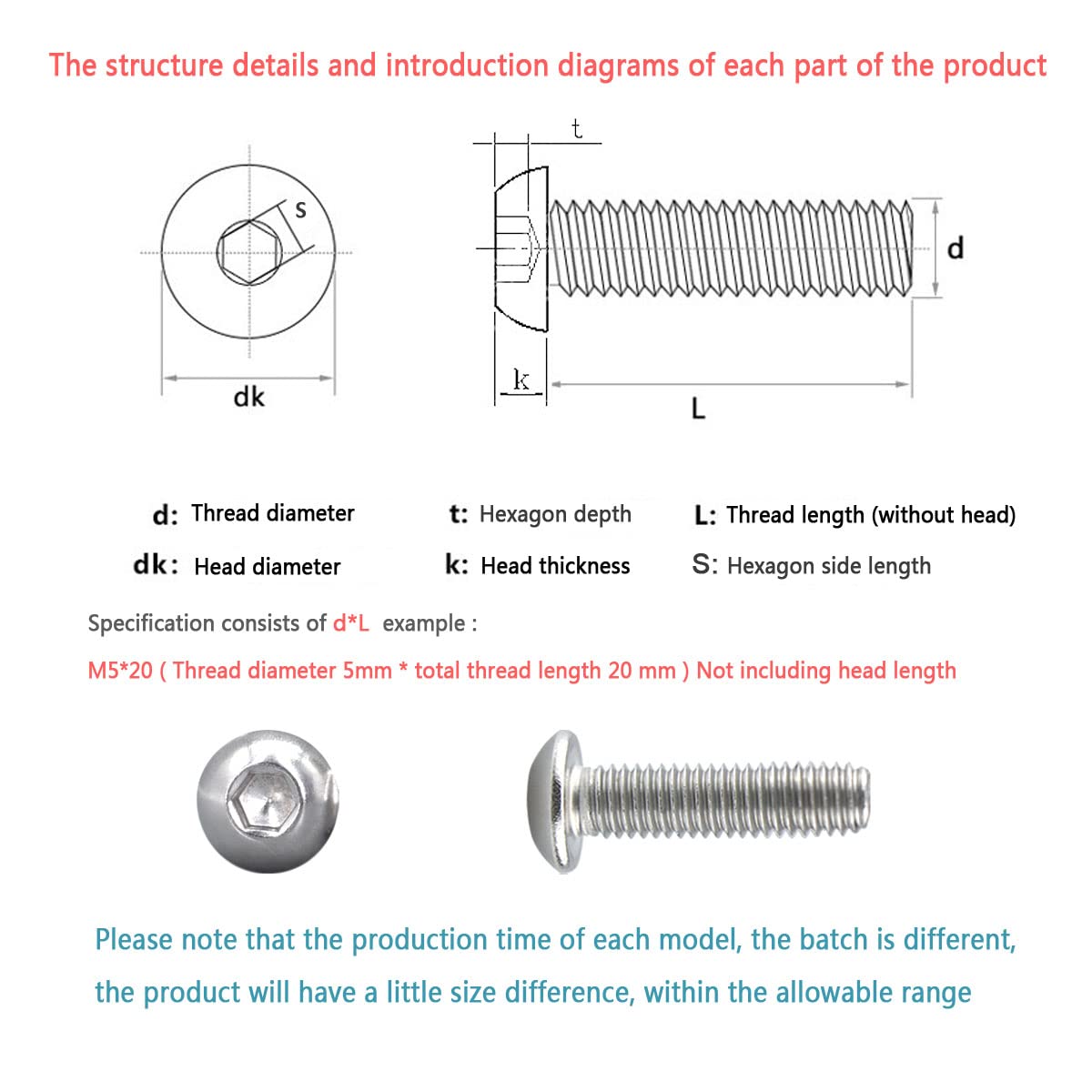 Bolts and Nuts Set, Hex Head M5 Stainless Steel Machine Screws and Round Head Hexagon Socket Bolts Assortment(10/12/14/16/20/25/30/35/40mm) (M5, Silver)