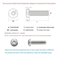 Bolts and Nuts Set, Hex Head M5 Stainless Steel Machine Screws and Round Head Hexagon Socket Bolts Assortment(10/12/14/16/20/25/30/35/40mm) (M5, Silver)