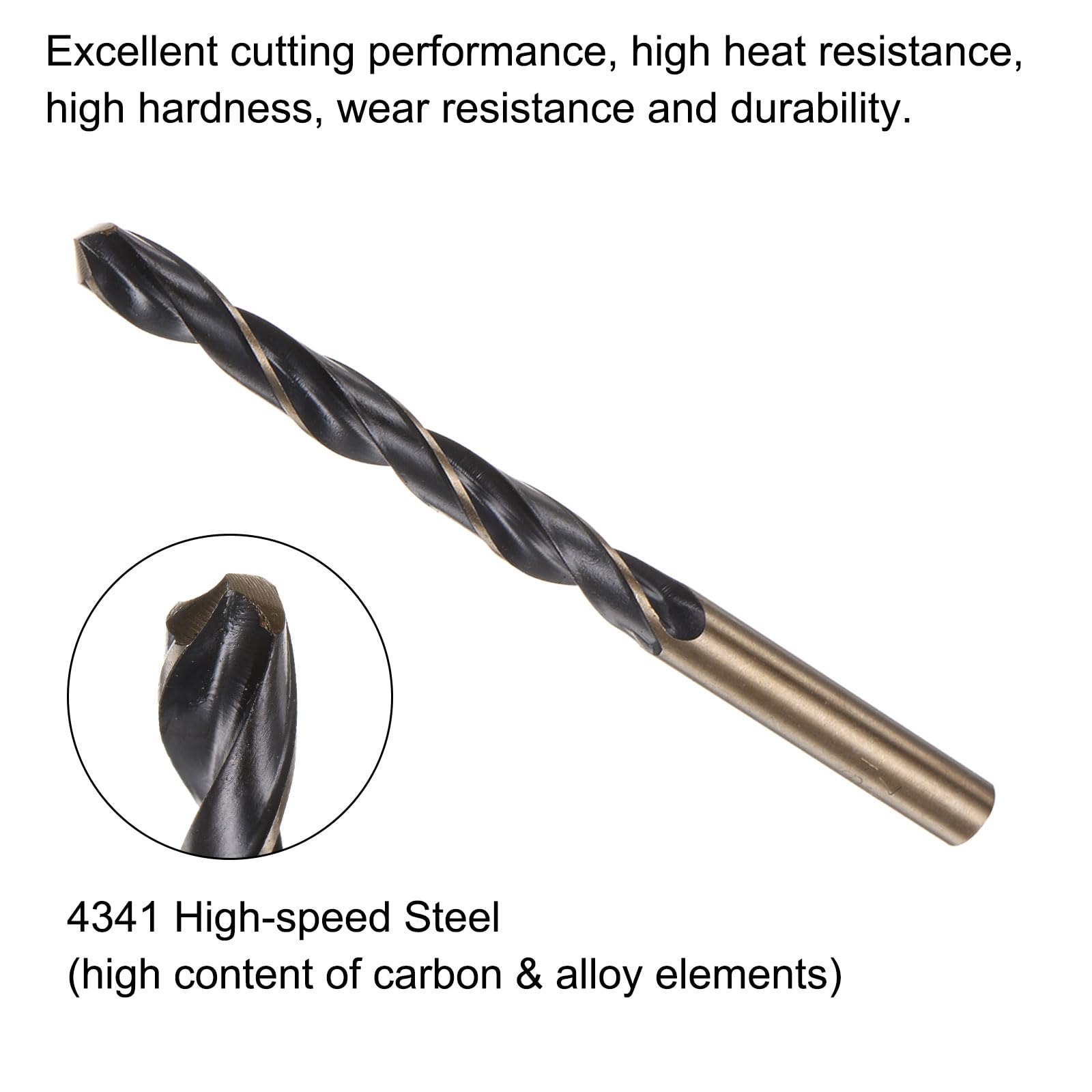 sourcing map 6pcs Jobber Drill Bits 7.5mm Black Nitride & Gold Titanium Coated 4341 High Speed Steel (HSS) 135 Degree Split Point Twist Drill Bits for Stainless Steel Metal Plastic Wood